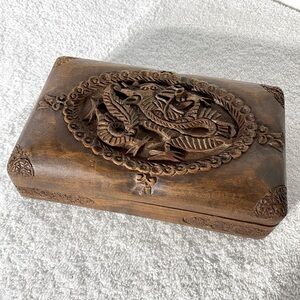 Vintage Asian/Indian Intricately Carved Dragon Hand Carved Wooden Box